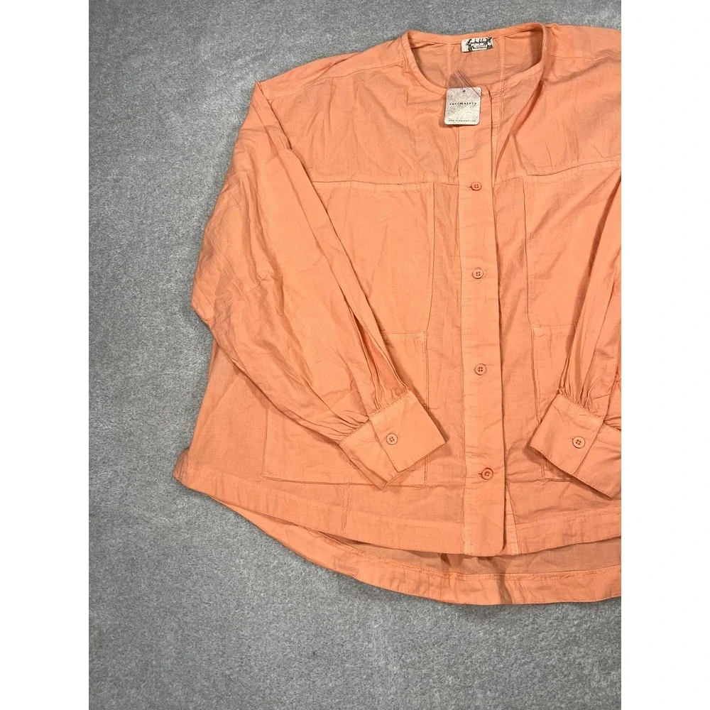 Free People Intimately Golden Hour House Shirt Melon Orange Cotton‎ Small NEW